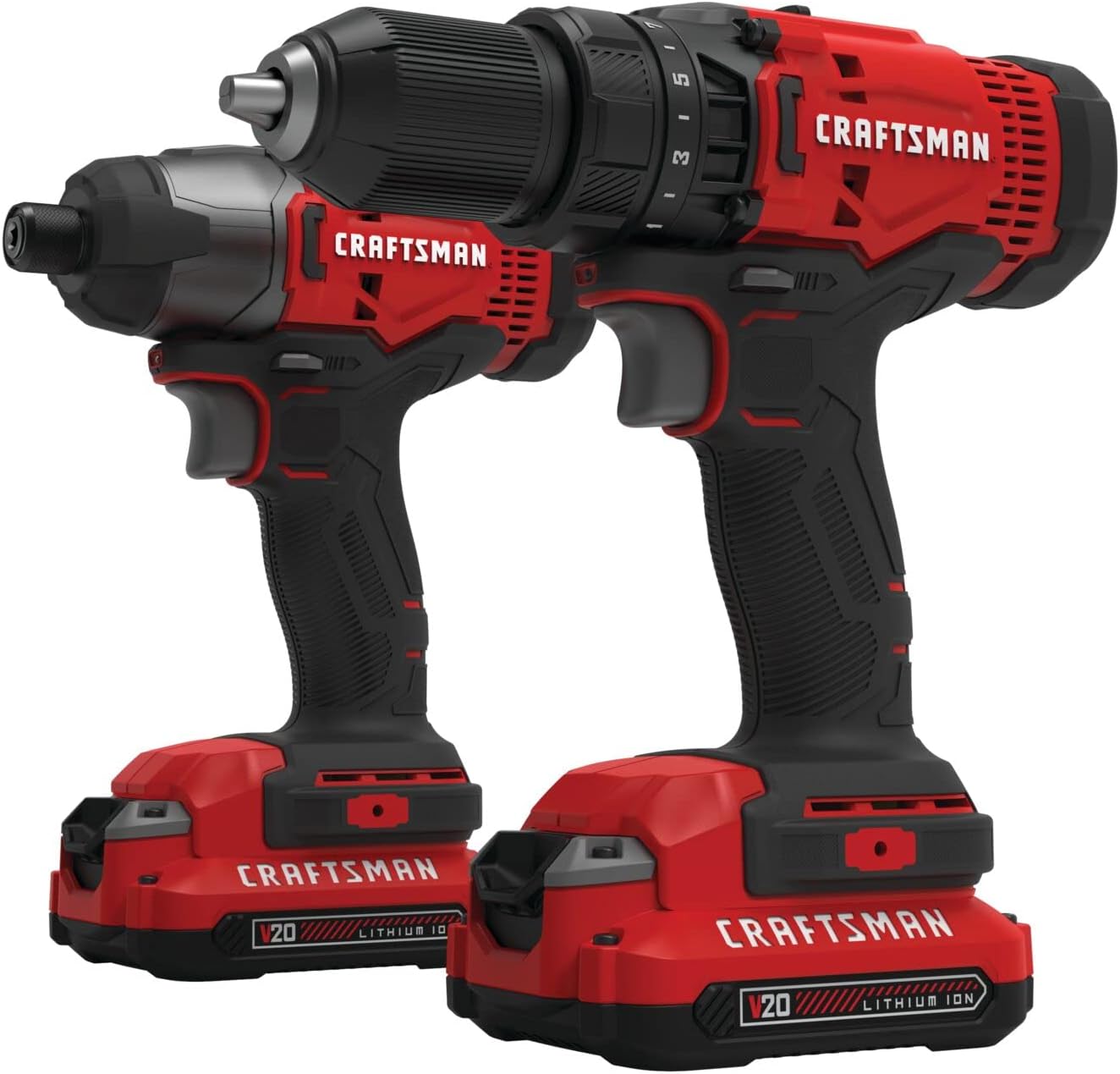 CRAFTSMAN Kit de Herramientas 20V Inalambricas con Taladro Atornillador y Atornilladro de Impacto con 2 Baterías CMCK200C2
