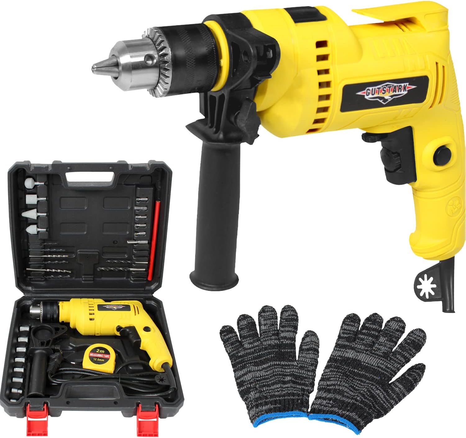 RACK & PACK Taladro Rotomartillo Alambrico 1/2 710 W Velocidad Maxima 3000 RPM Frecuencia 50/60 Hz 5 Ajustes Predeterminados Herramienta Industrial con Brocas Dados Guantes Estuche y Puntas Vastago
