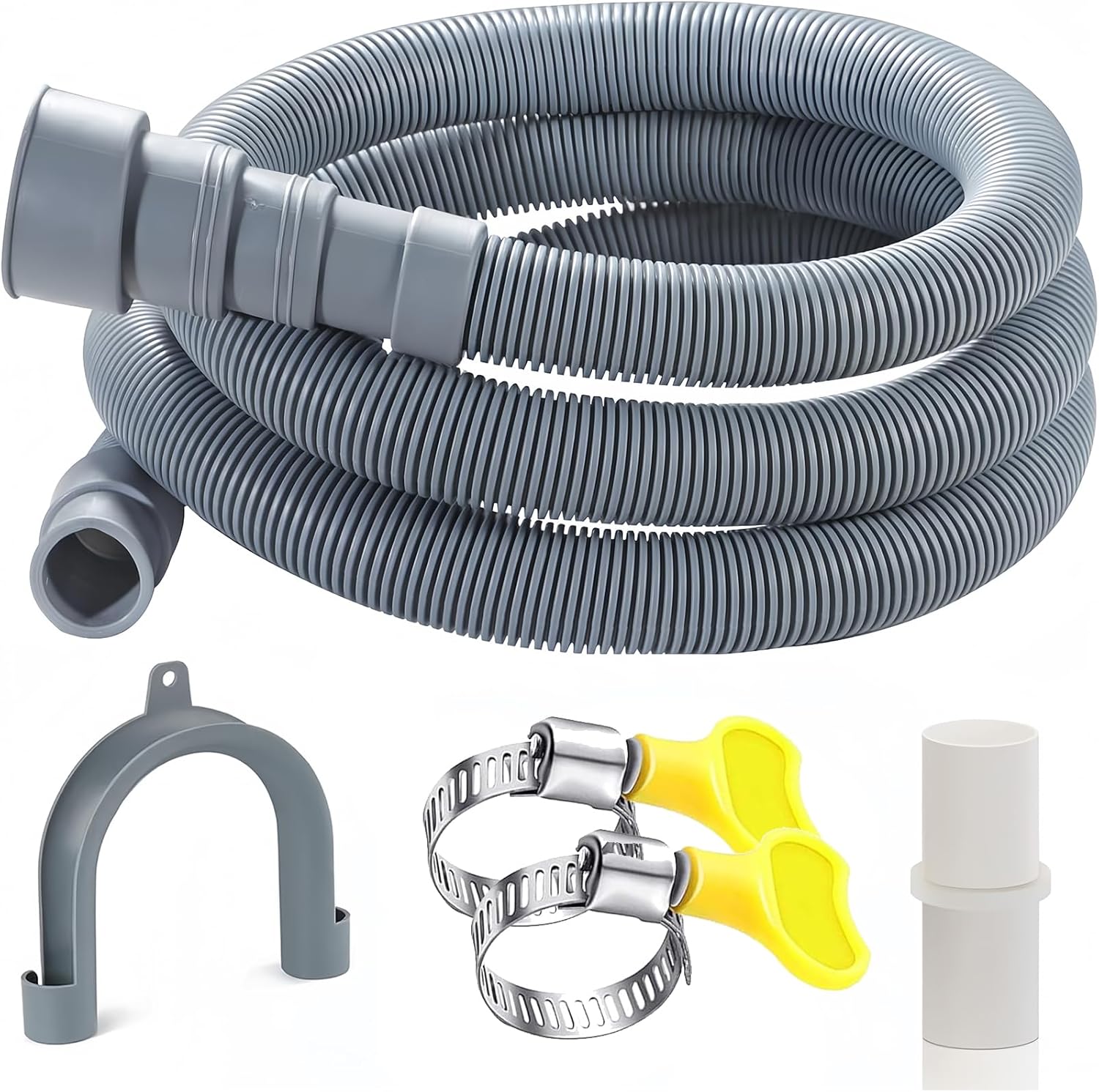 STERT Manguera de Drenaje para Lavadora, Tubo de Desagüe para Manguera de Lavadora, 200cm Universal Kit de Extensión de Manguera de Drenaje para Lavadora con 2 Clip, 1 Adptador de Extensión (2M)