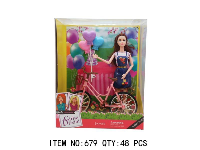 Doll with Bicycle and Balloons