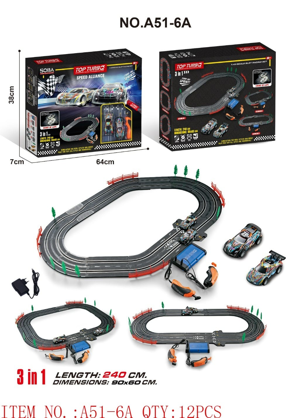 3-in-1 Electric Slot Car Racing Track Set