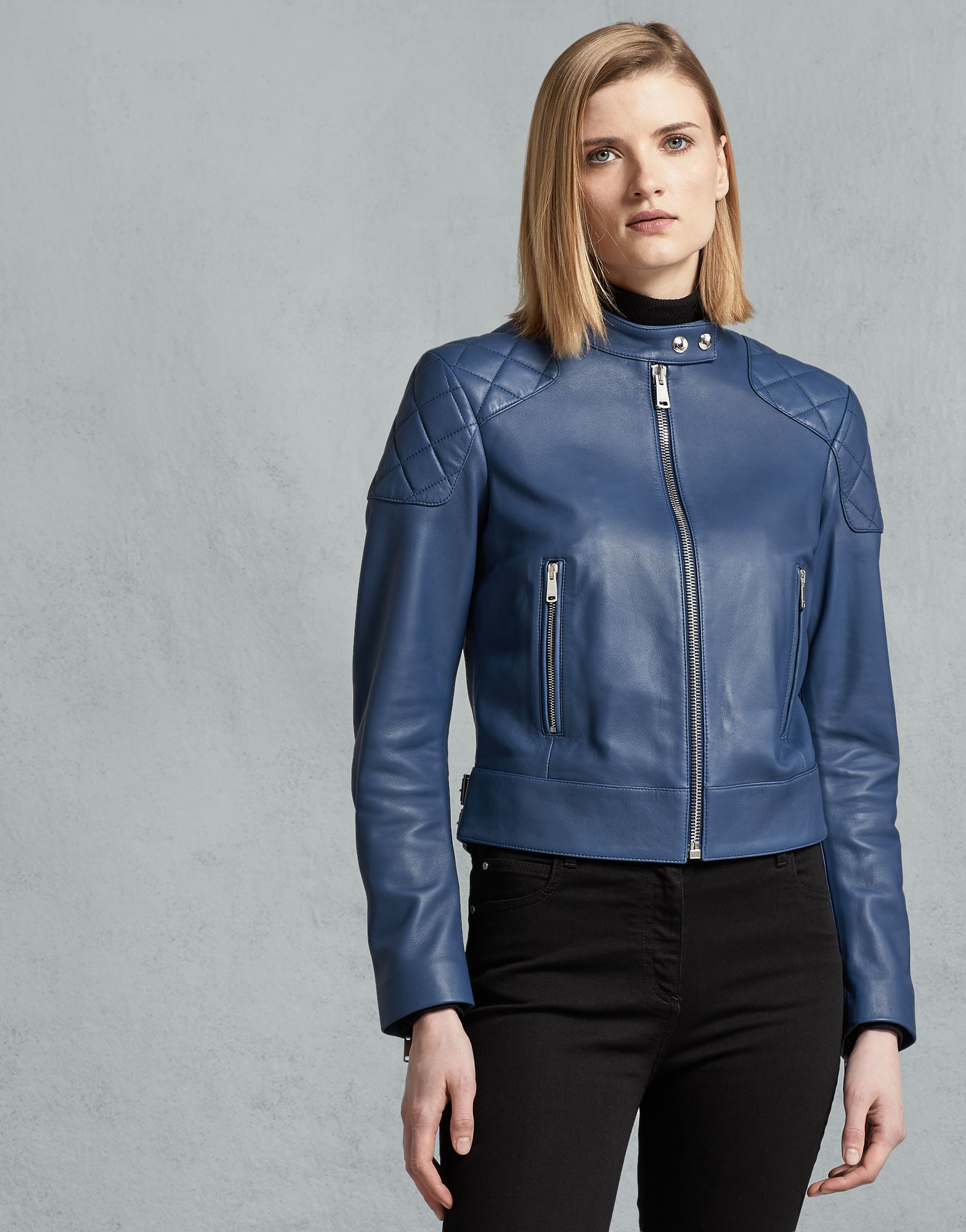 Sapphire Storm Women's Trendy Blue Biker Leather Jacket