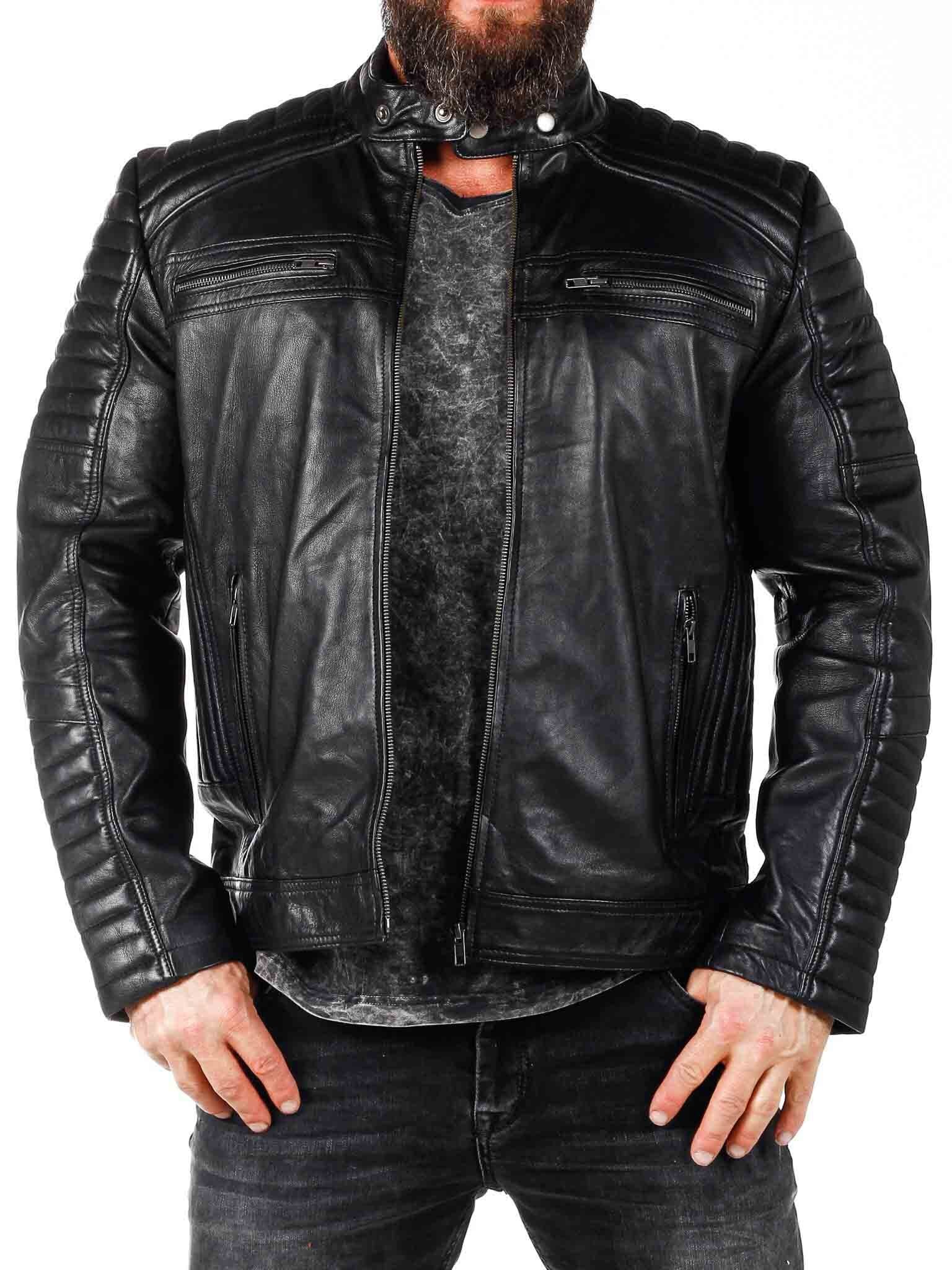 Midnight Maverick Men's Black Biker Leather Jacket