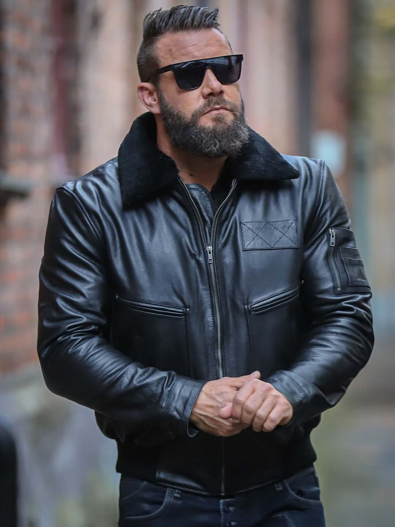 Onyx Aviator Men's Black Leather Bomber Jacket