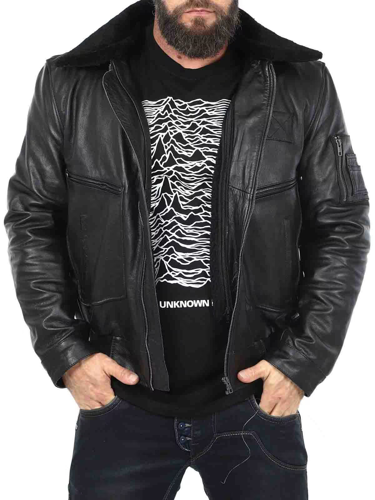 Onyx Aviator Men's Black Leather Bomber Jacket