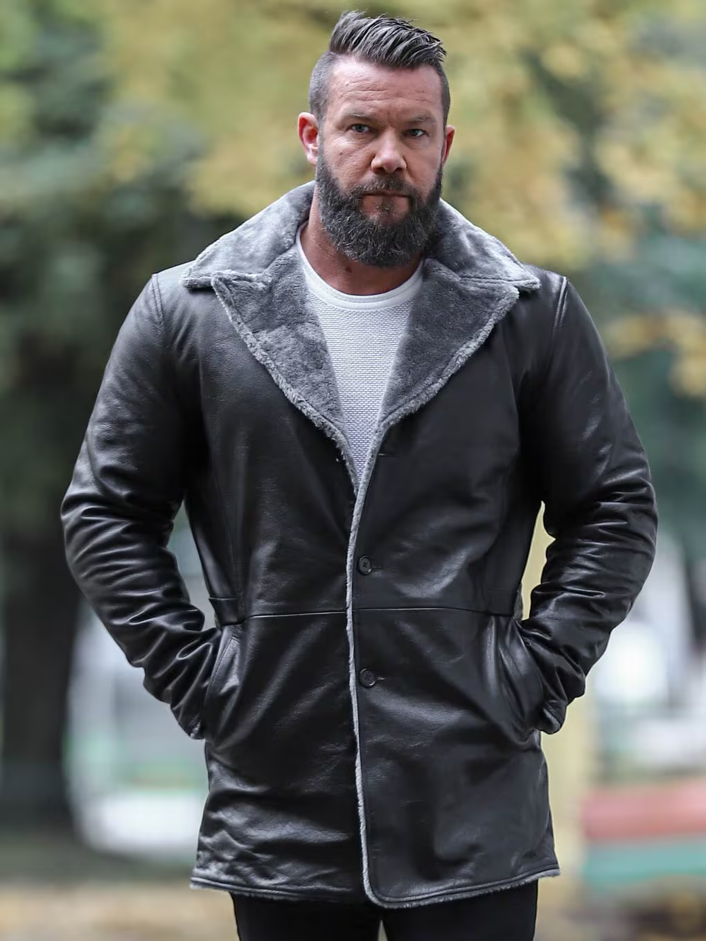 Obsidian Elegance Men's Black Leather Coat