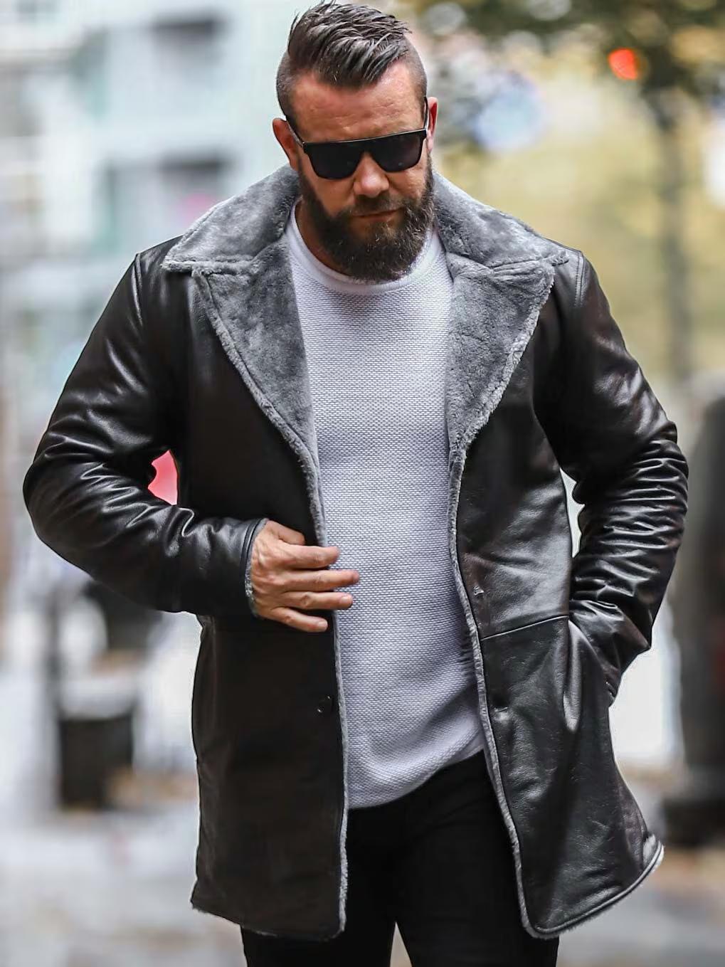 Obsidian Elegance Men's Black Leather Coat