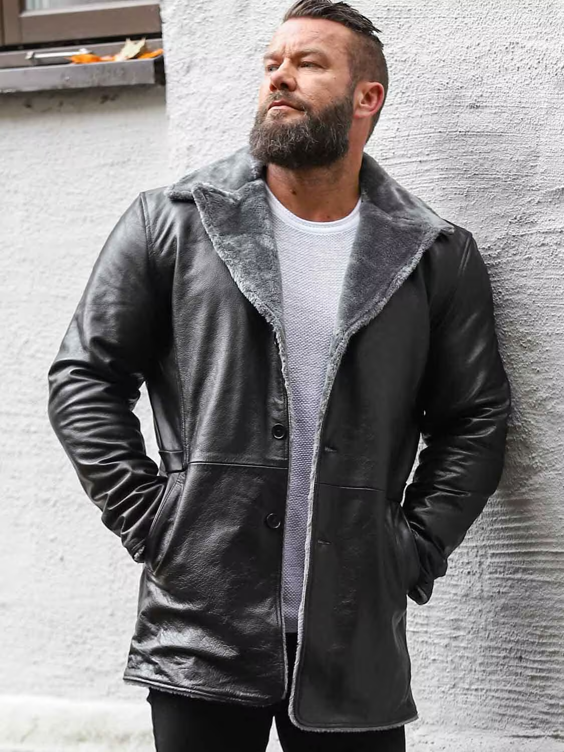 Obsidian Elegance Men's Black Leather Coat