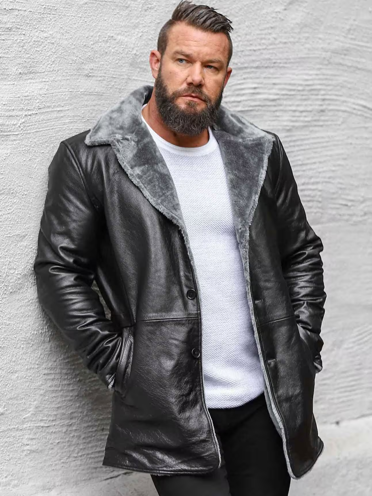 Obsidian Elegance Men's Black Leather Coat