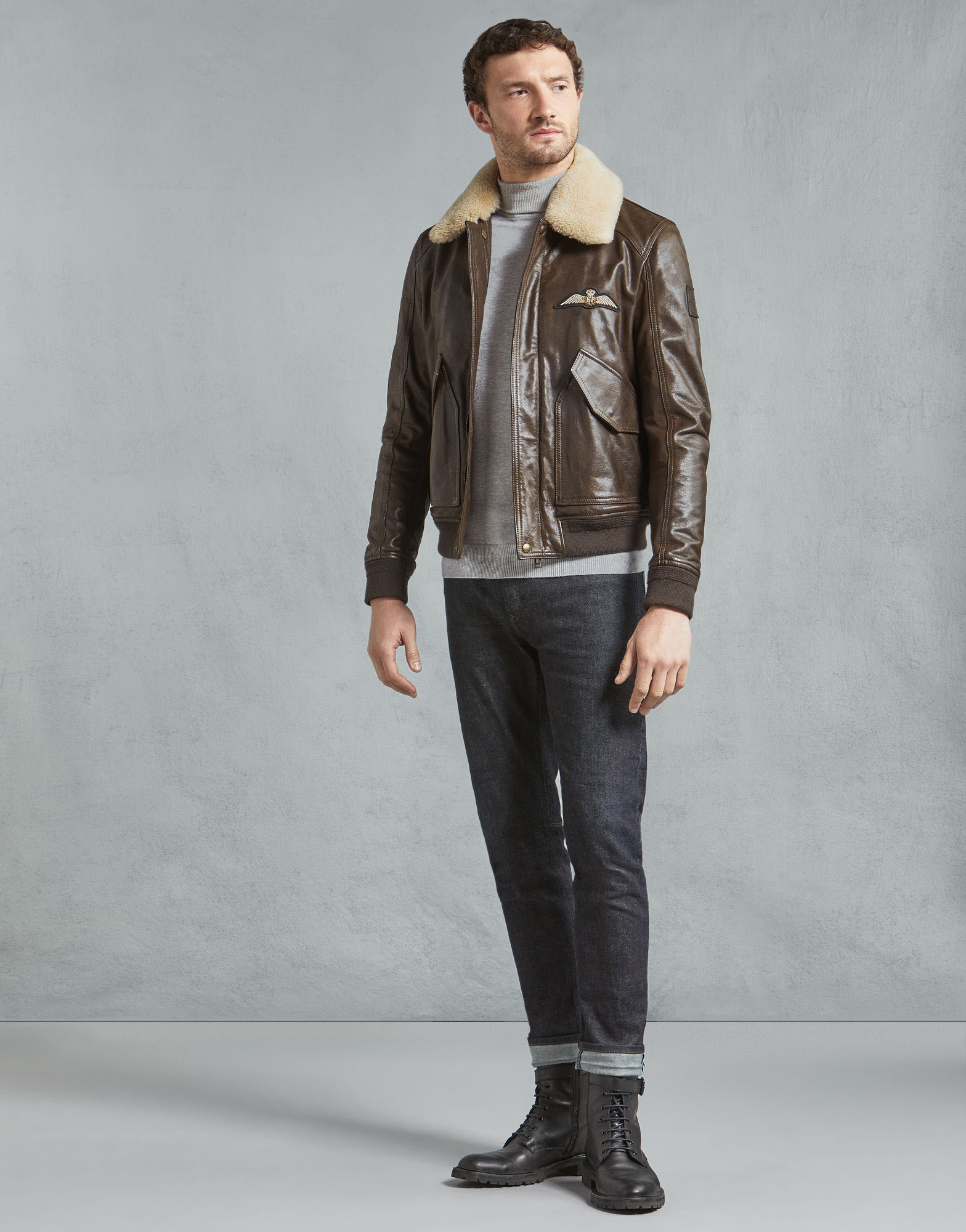 Cognac Horizon Men's Brown Leather Bomber Jacket