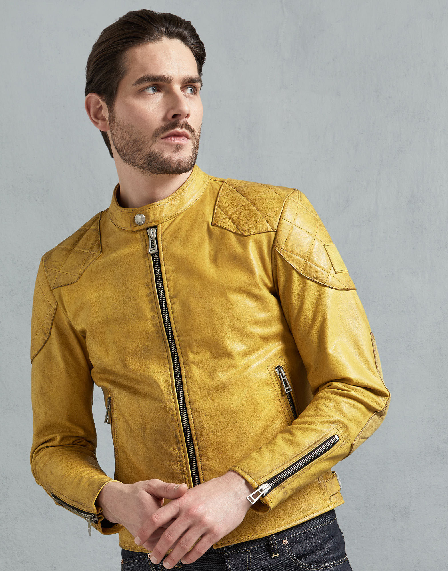 Sunfire Edge Men's Yellow Leather Biker Jacket