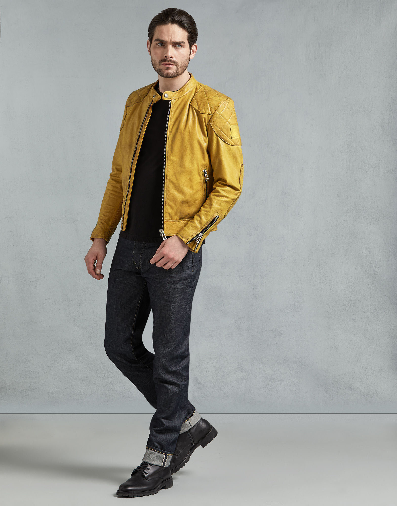 Sunfire Edge Men's Yellow Leather Biker Jacket