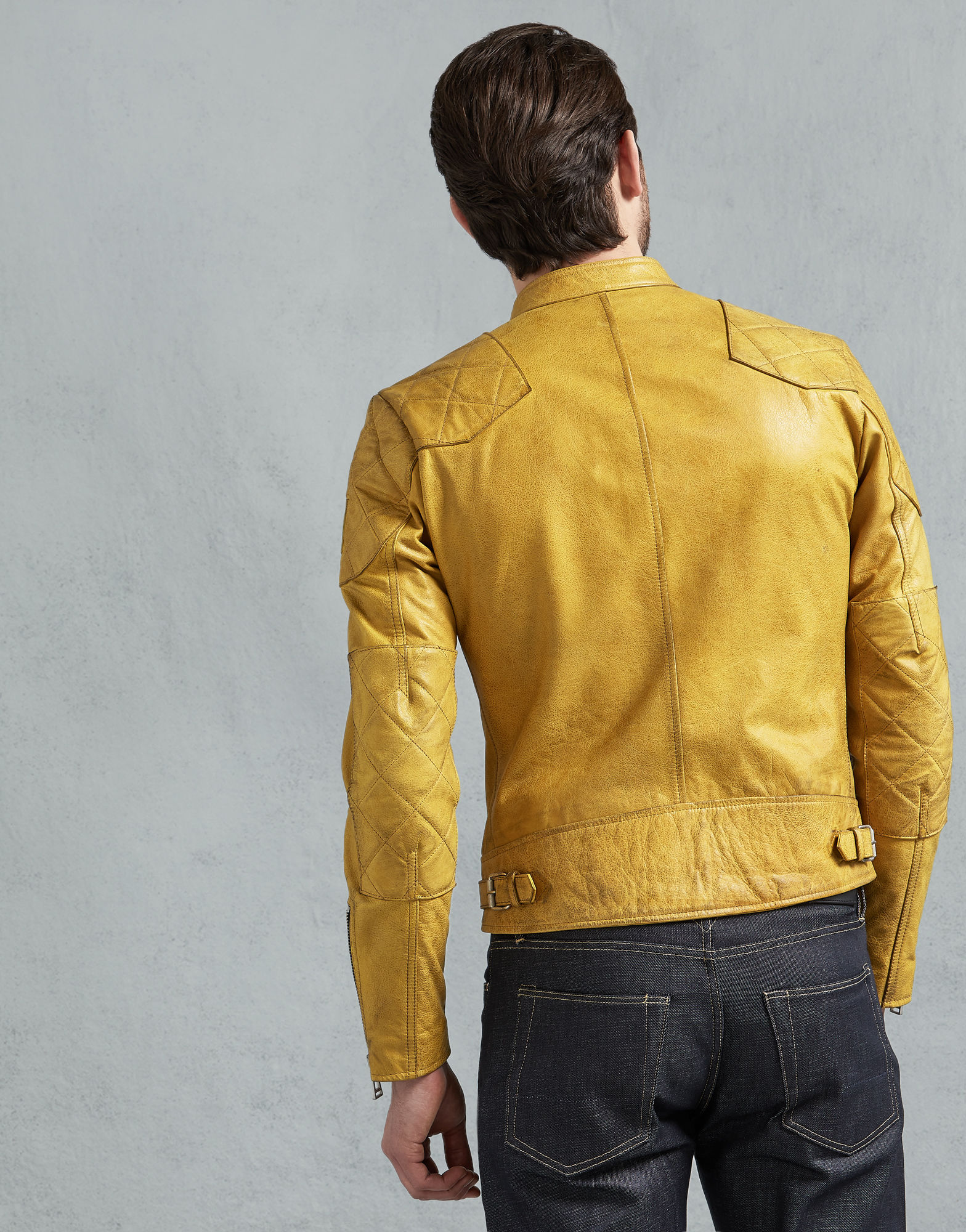 Sunfire Edge Men's Yellow Leather Biker Jacket
