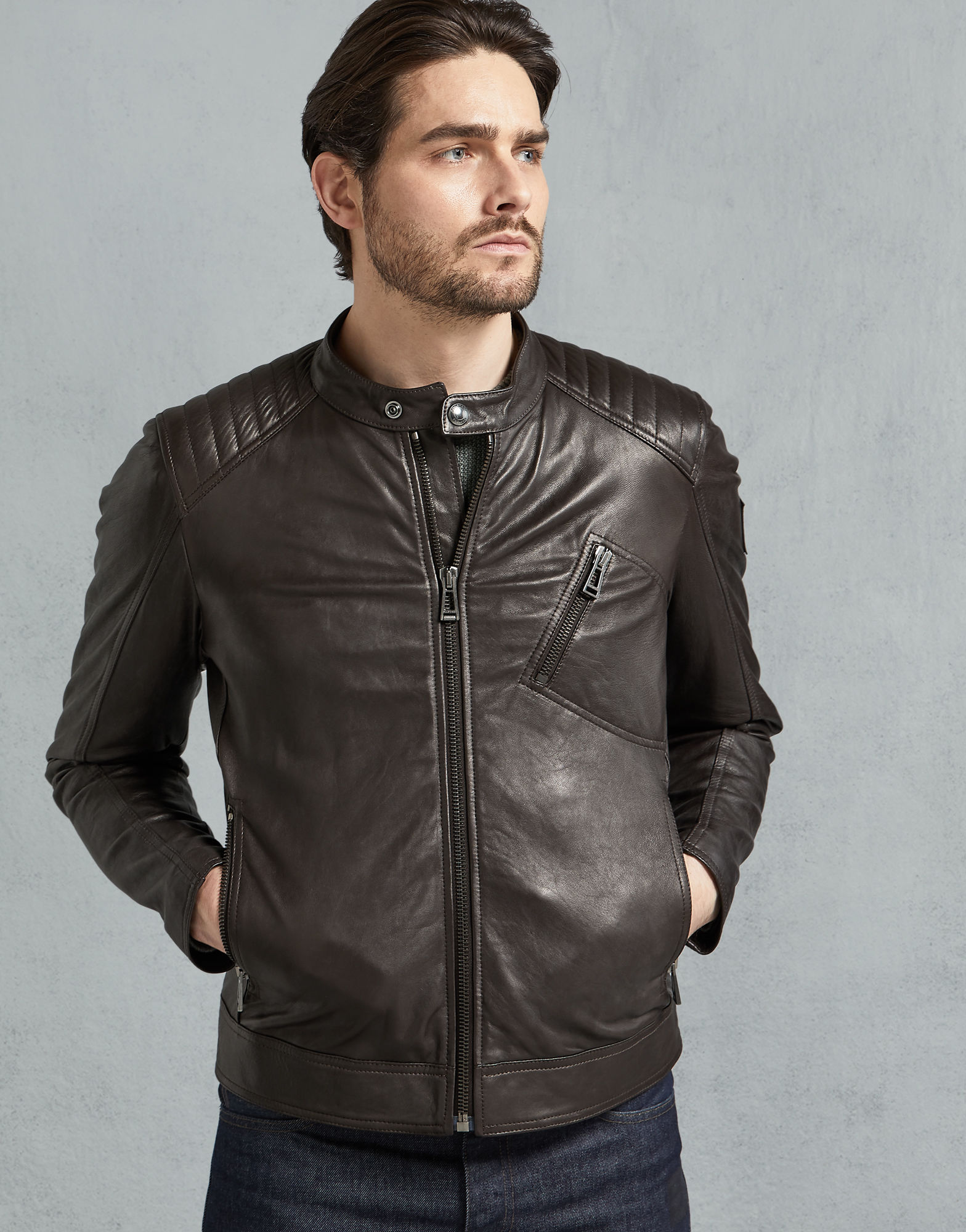 Night Roamer Men's Brown Leather Biker Jacket