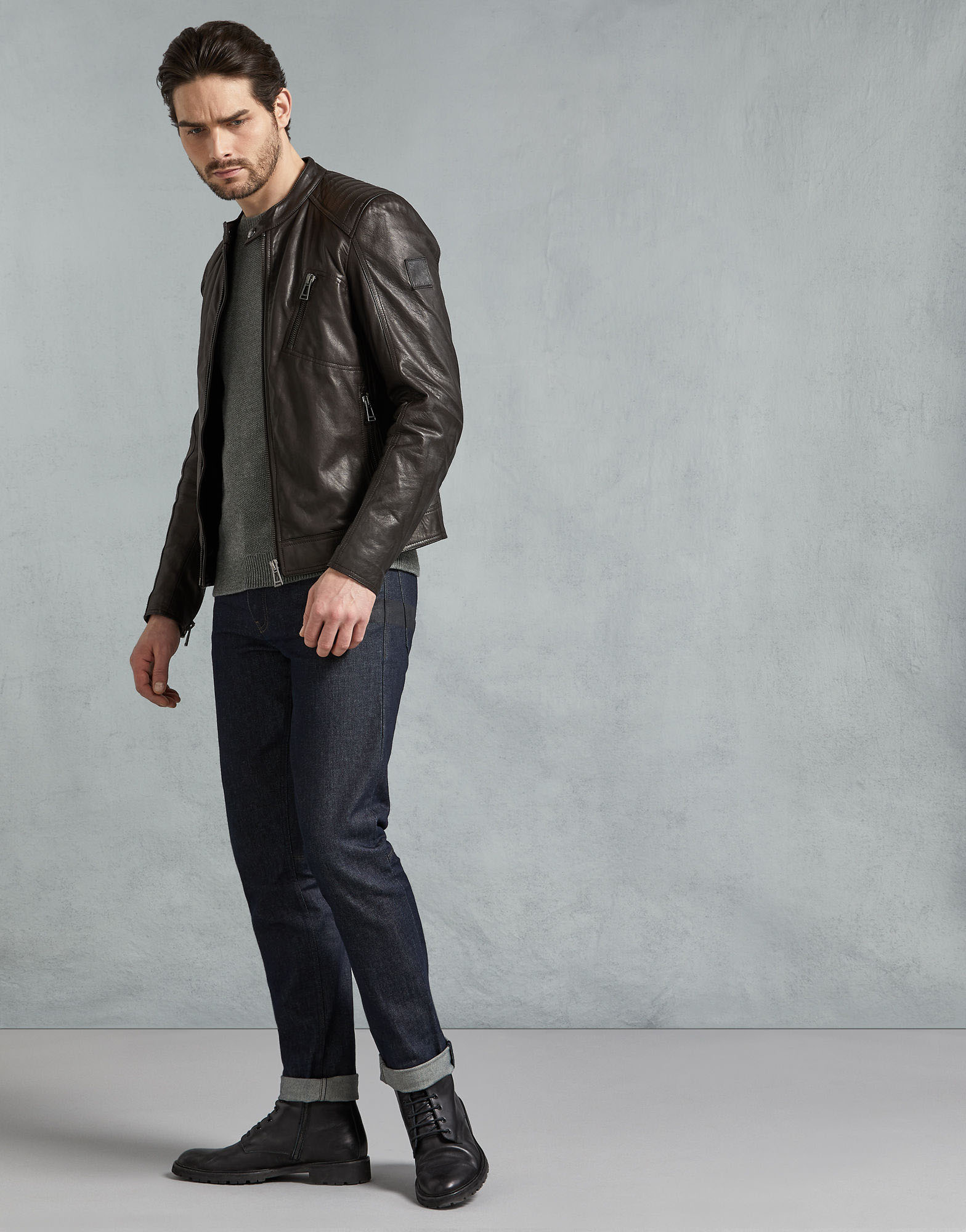 Night Roamer Men's Brown Leather Biker Jacket