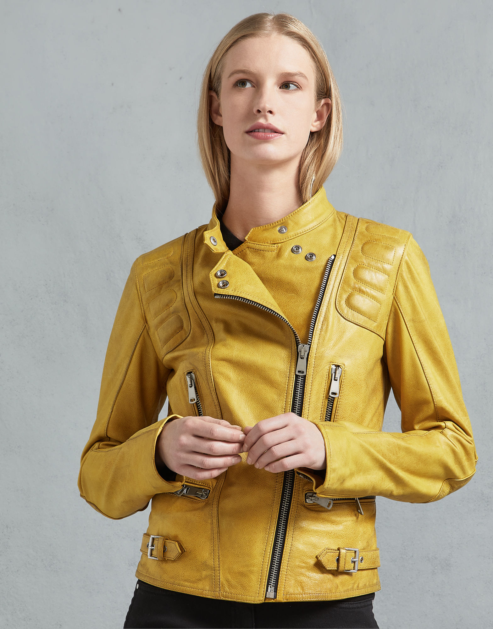 Golden Blaze Women's Yellow Leather Biker Jacket