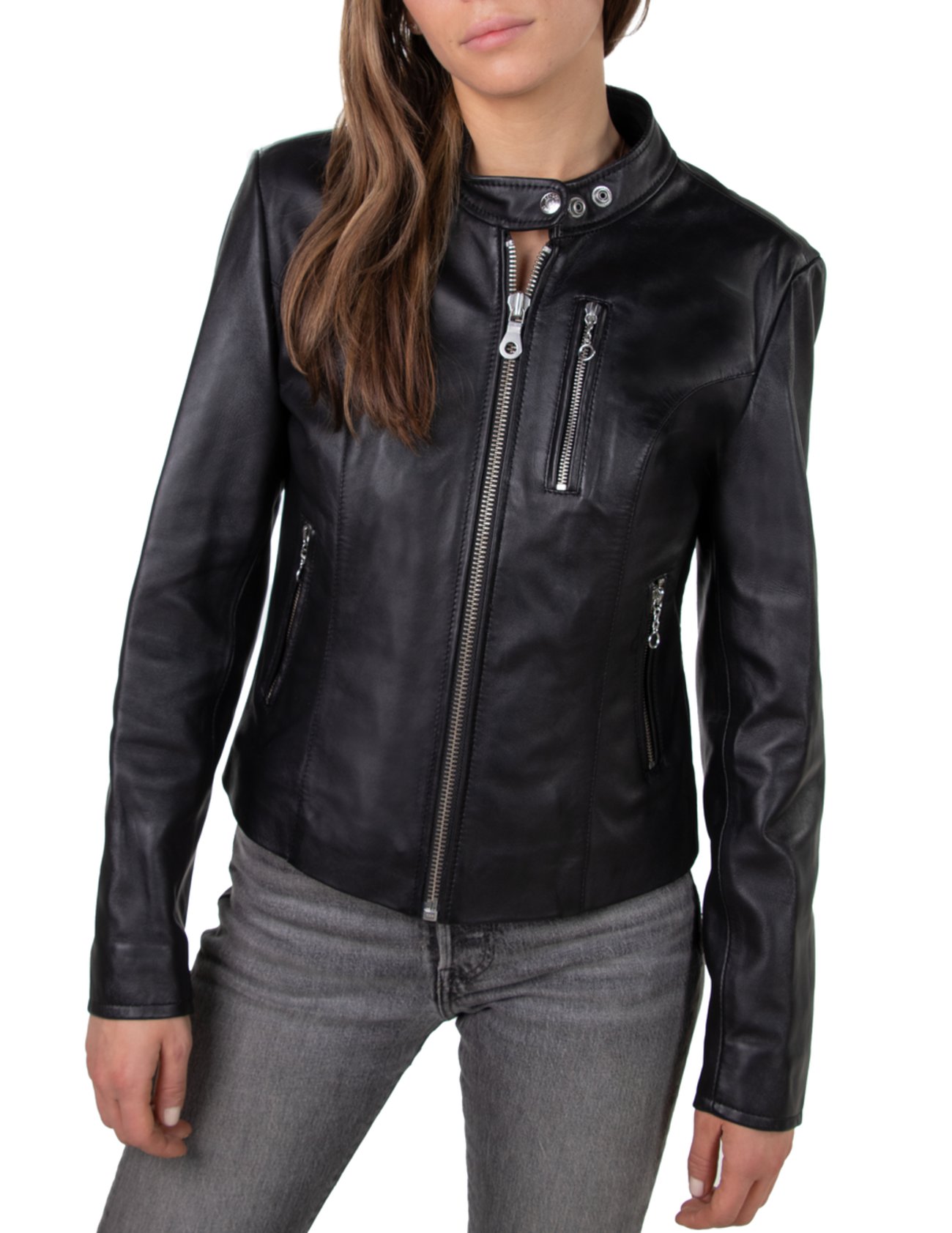 Shadow Luxe: Women's Black Leather Biker Jacket