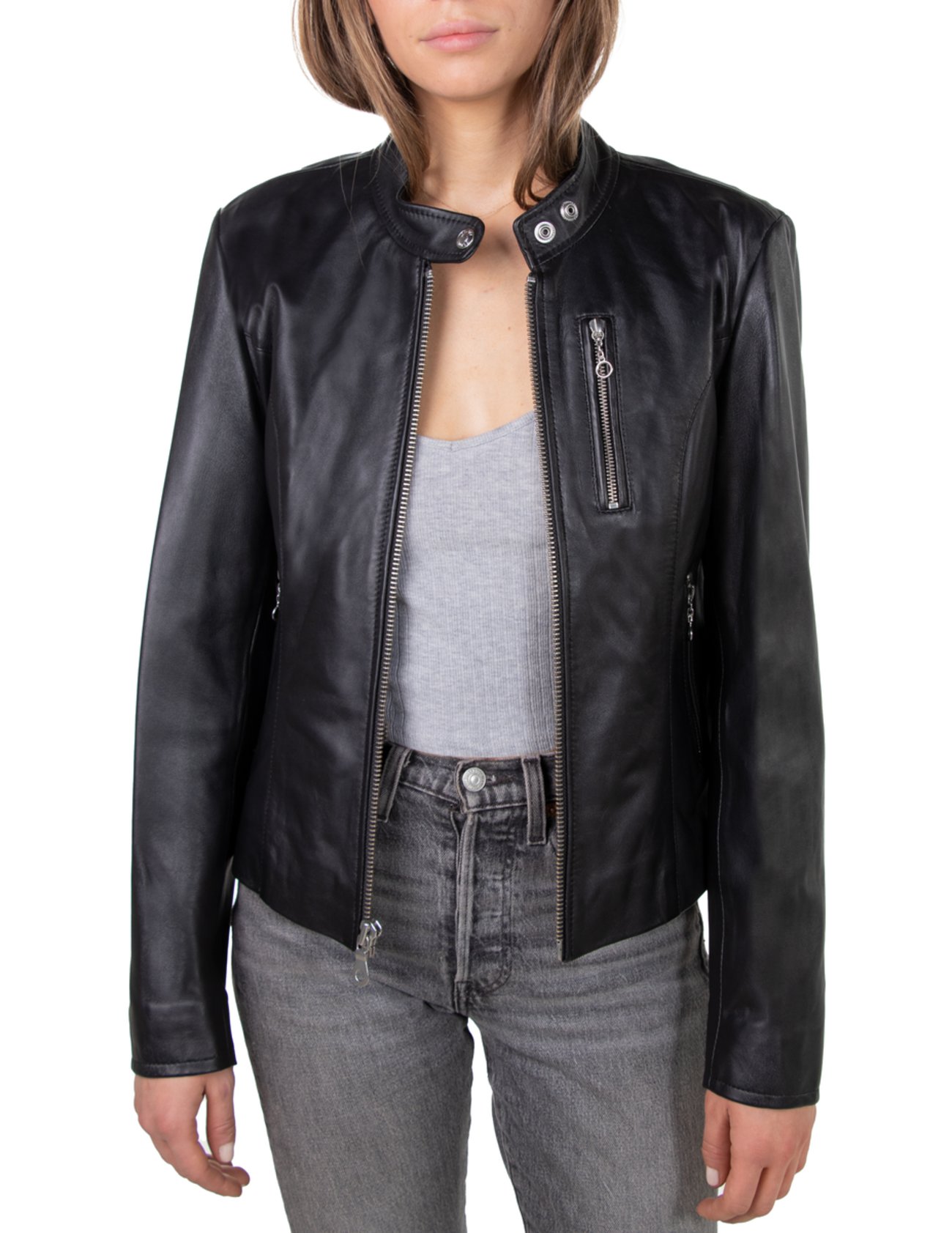 Shadow Luxe: Women's Black Leather Biker Jacket