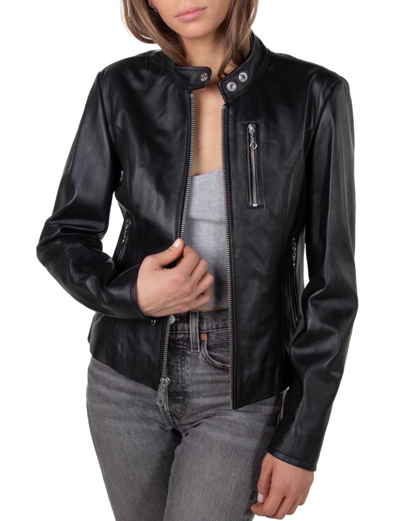 Shadow Luxe: Women's Black Leather Biker Jacket