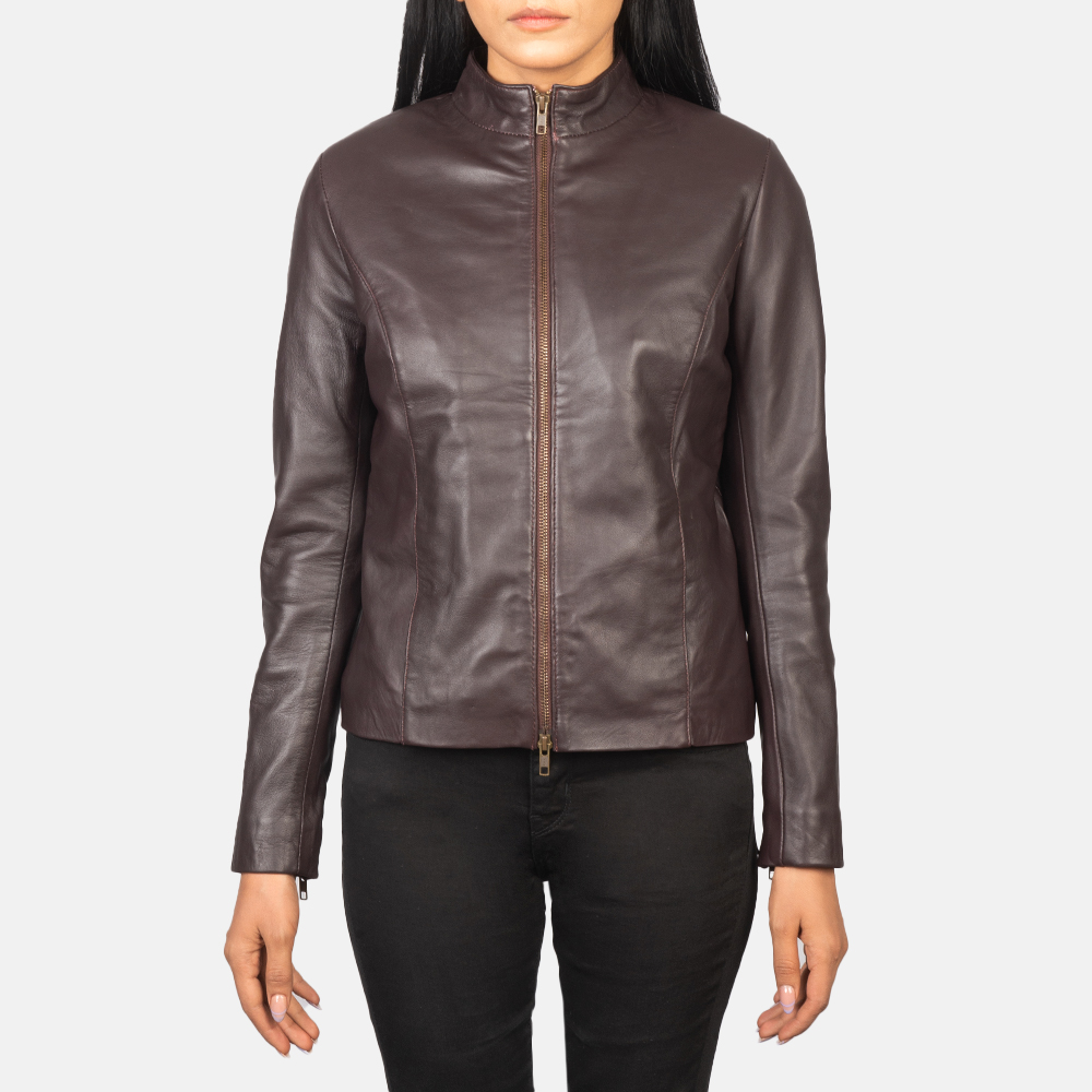 Ruby Rider Women's Maroon Leather Biker Jacket