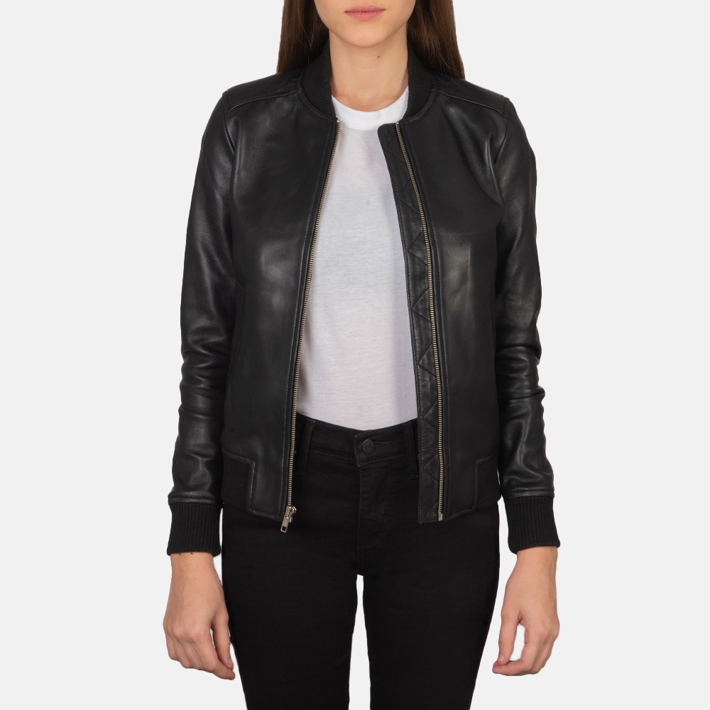 Black Sky Women's Leather Bomber Jacket