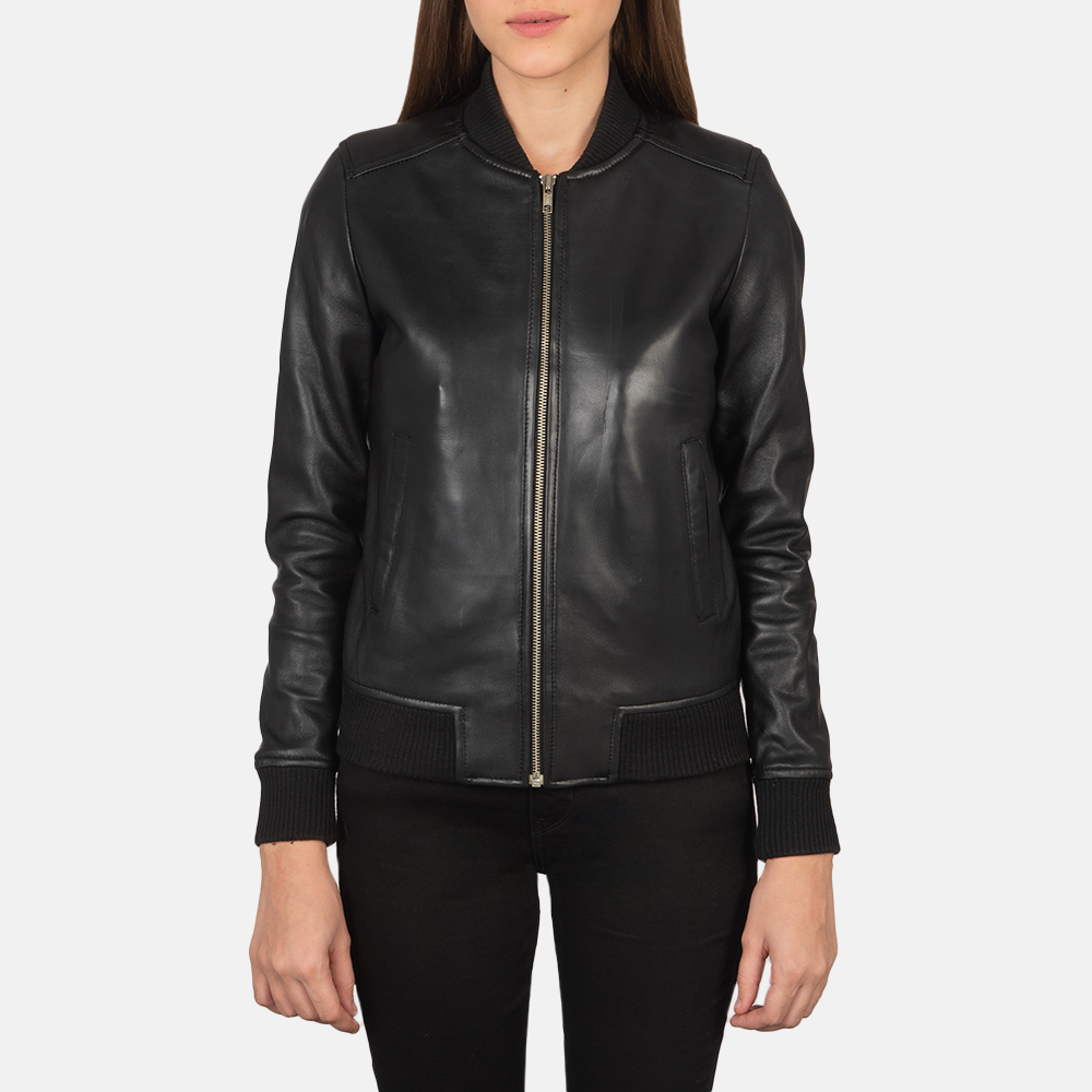 Black Sky Women's Leather Bomber Jacket