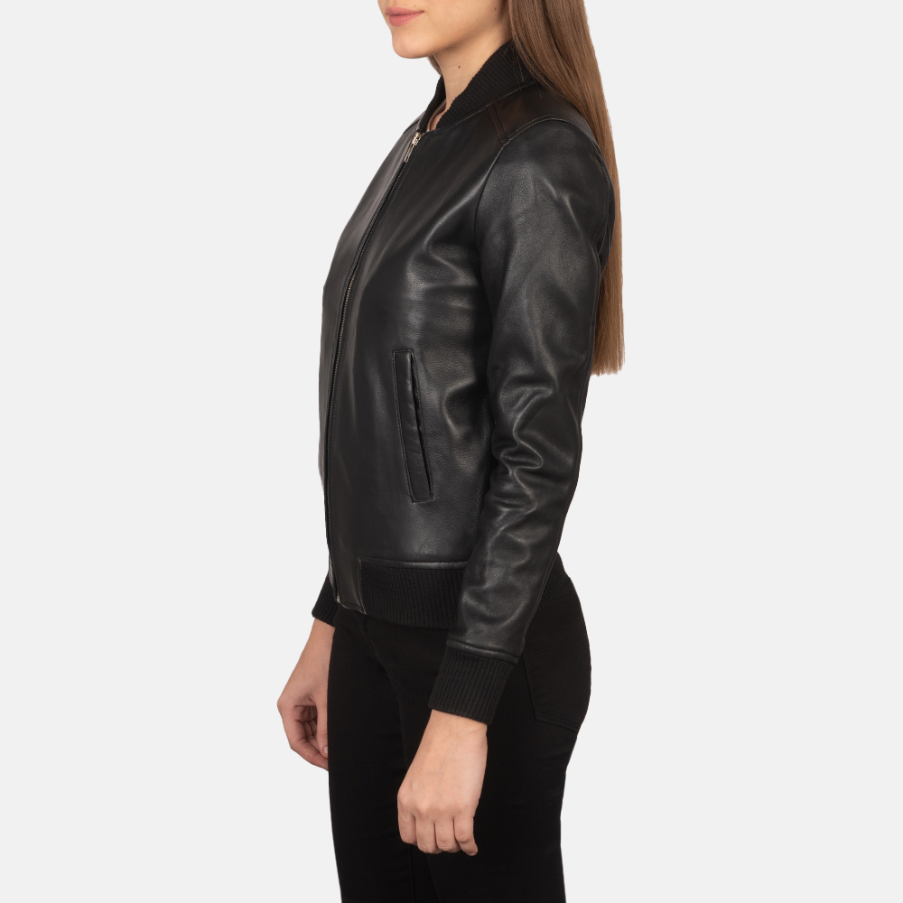Black Sky Women's Leather Bomber Jacket