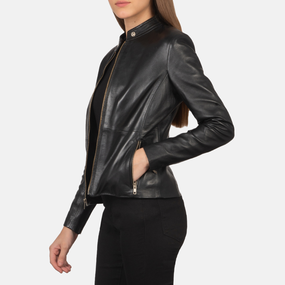 Onyx Edge Women's Sleek Black Leather Biker Jacket