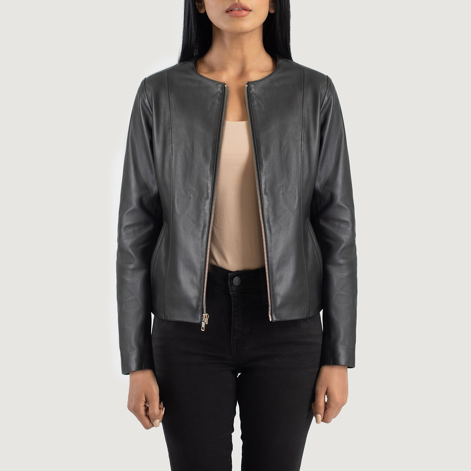 Midnight Edge Women's Black Collarless Leather Jacket