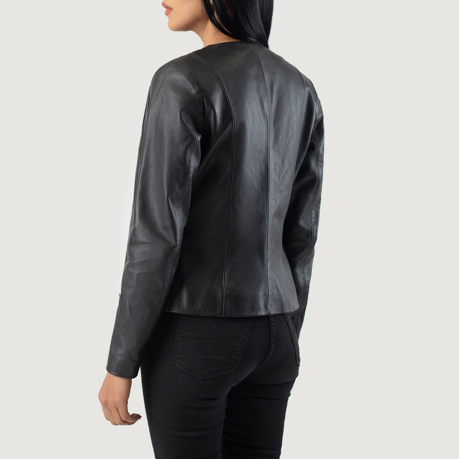 Midnight Edge Women's Black Collarless Leather Jacket
