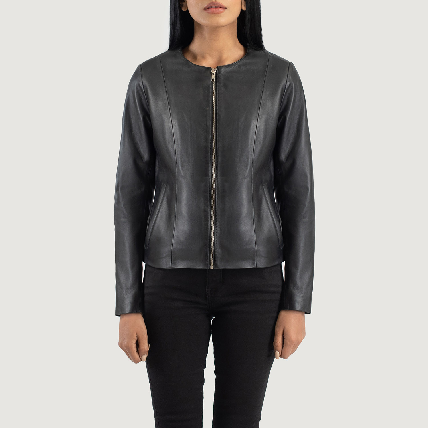 Midnight Edge Women's Black Collarless Leather Jacket