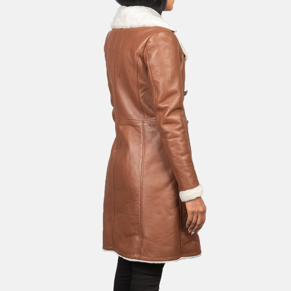 Autumn Majesty Women's Brown Leather Double-Breasted Coat