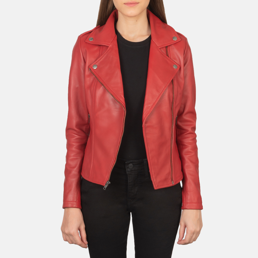 Crimson Vibe Women's Red Leather Biker Jacket