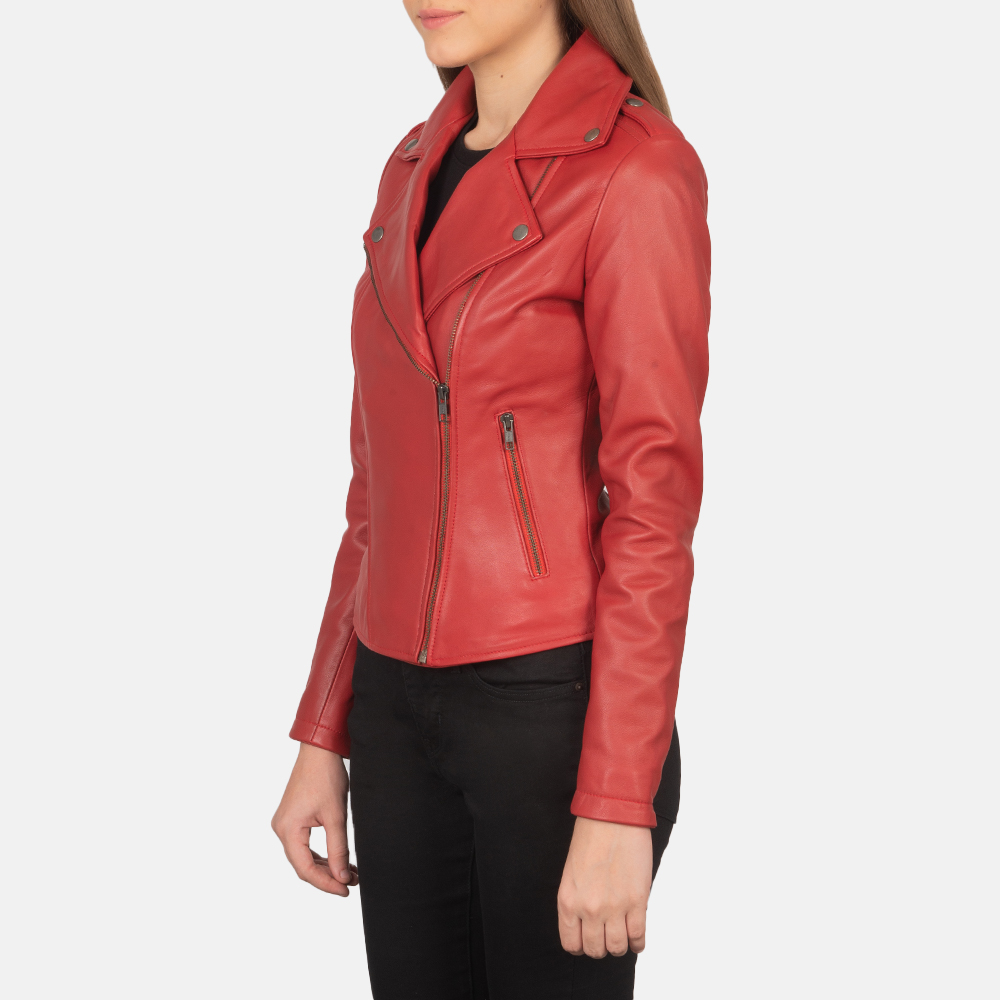 Crimson Vibe Women's Red Leather Biker Jacket