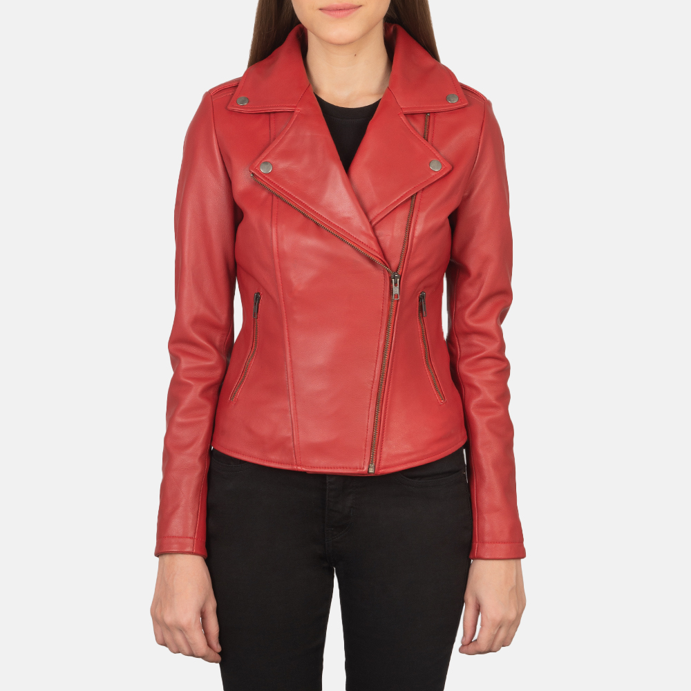 Crimson Vibe Women's Red Leather Biker Jacket