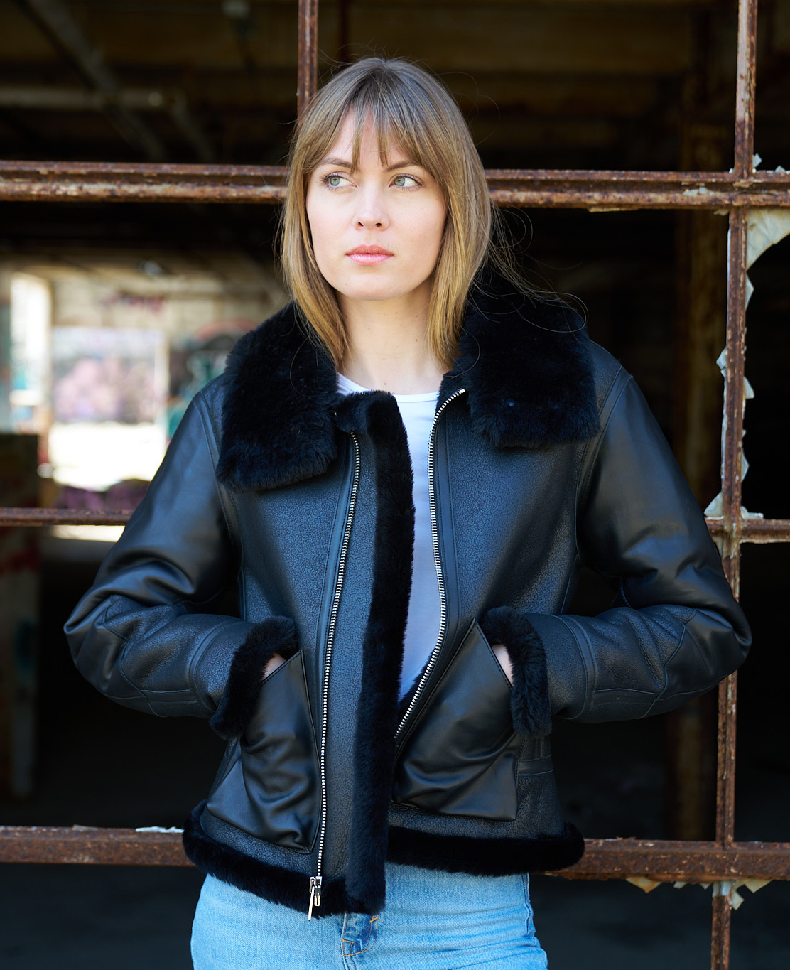 Velvet Storm Women's Black Leather Bomber Jacket with Soft Collar