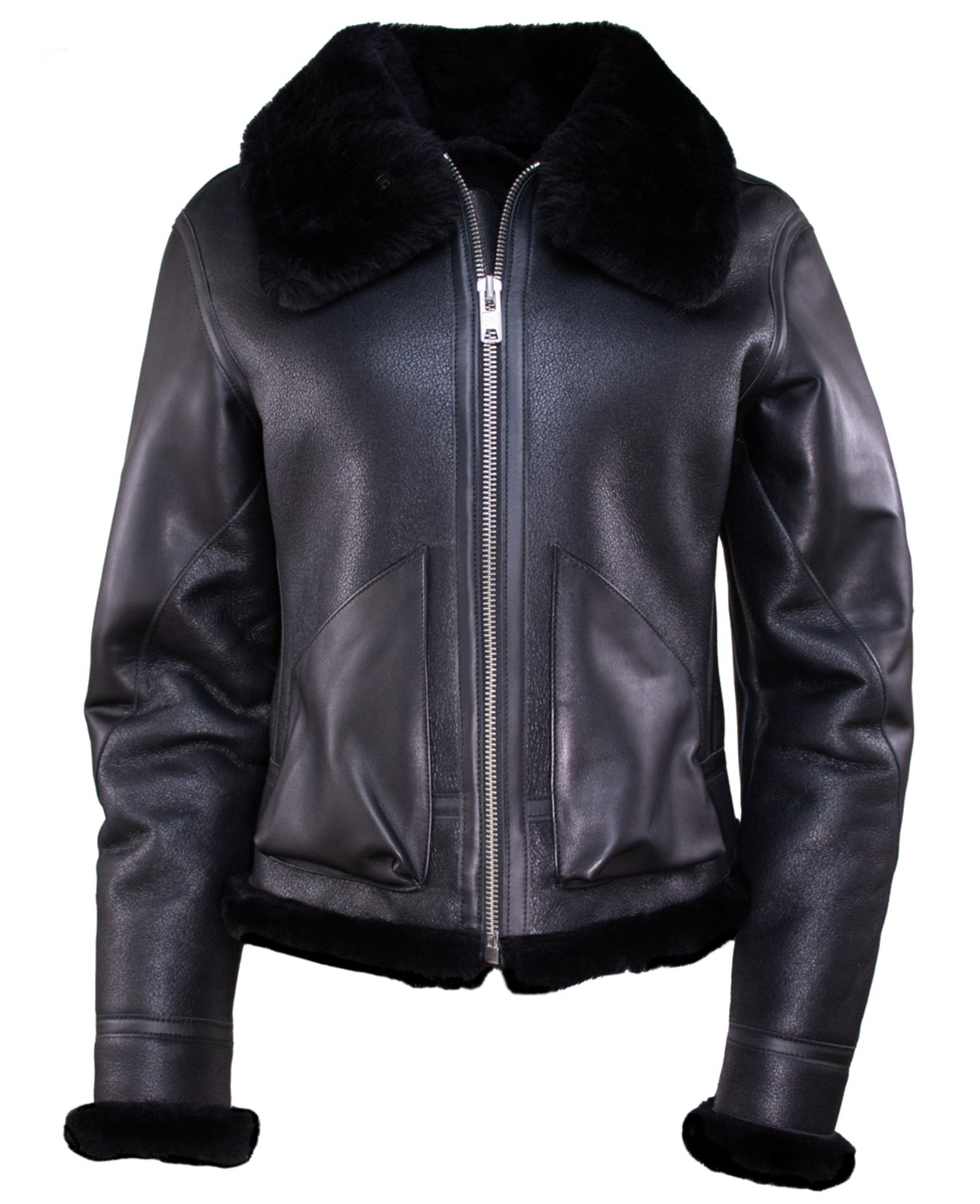 Velvet Storm Women's Black Leather Bomber Jacket with Soft Collar