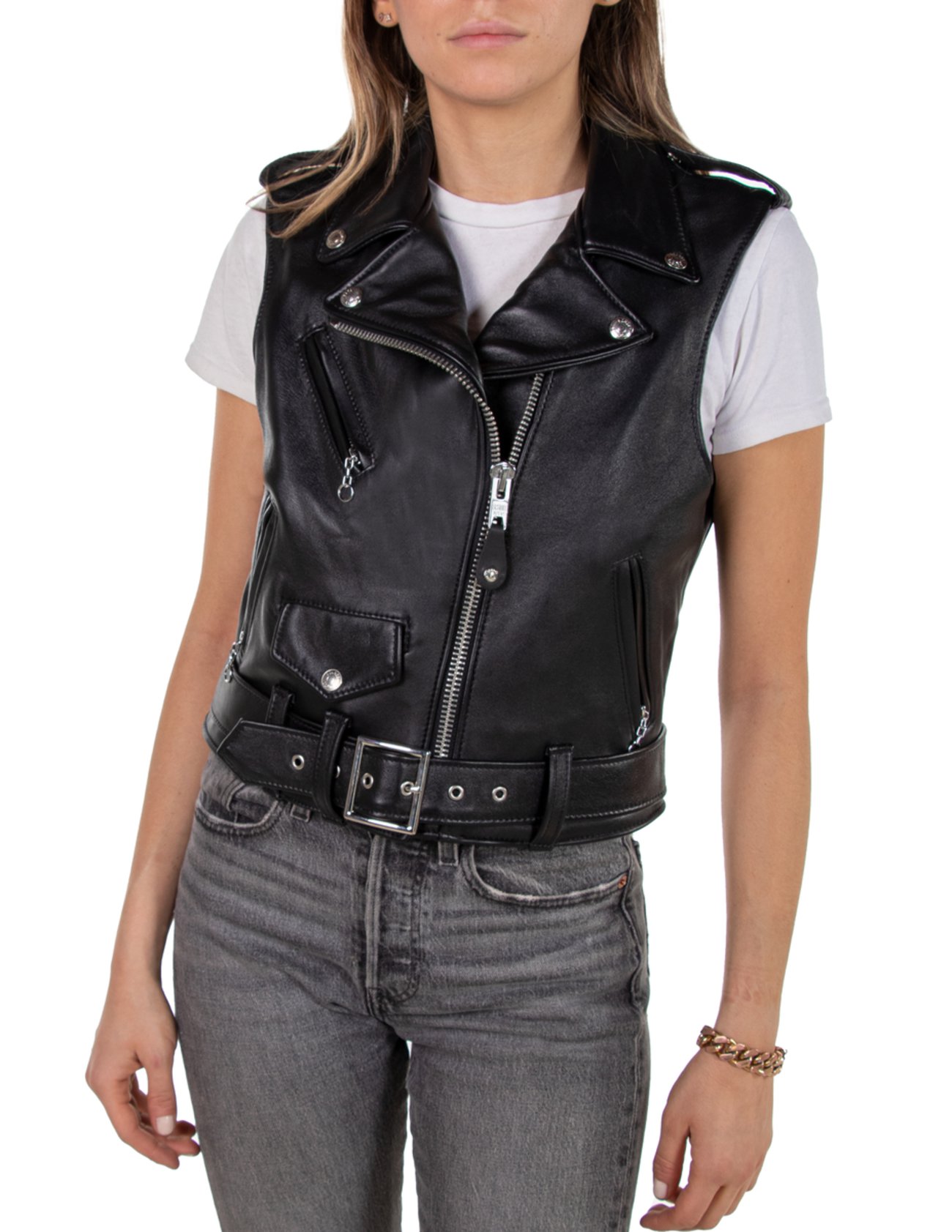 Midnight Rebel Women's Black Leather Biker Waistcoat