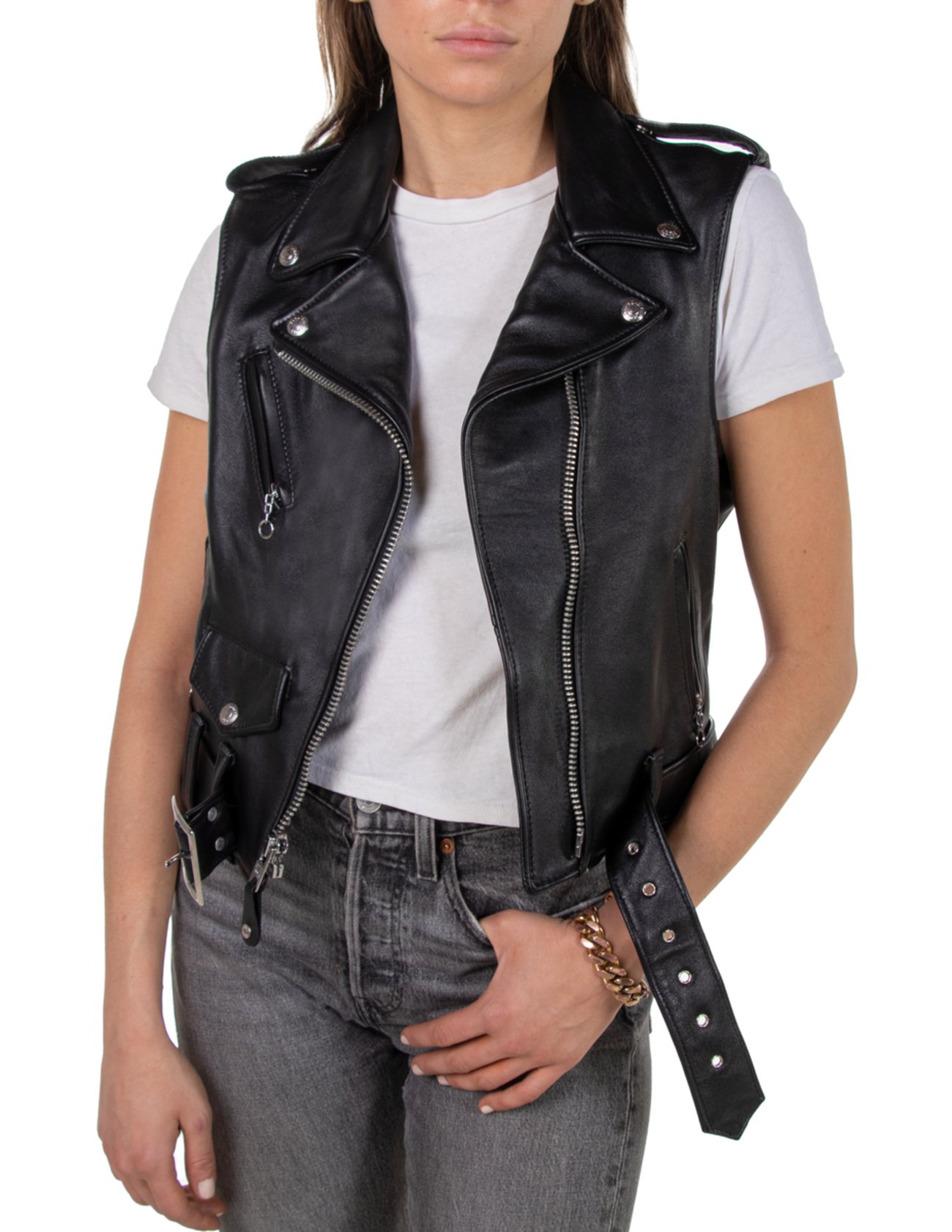 Midnight Rebel Women's Black Leather Biker Waistcoat