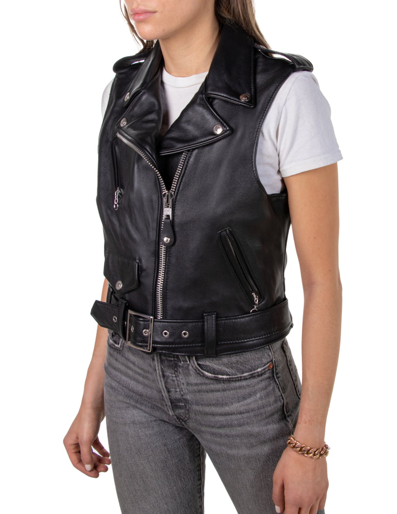 Midnight Rebel Women's Black Leather Biker Waistcoat
