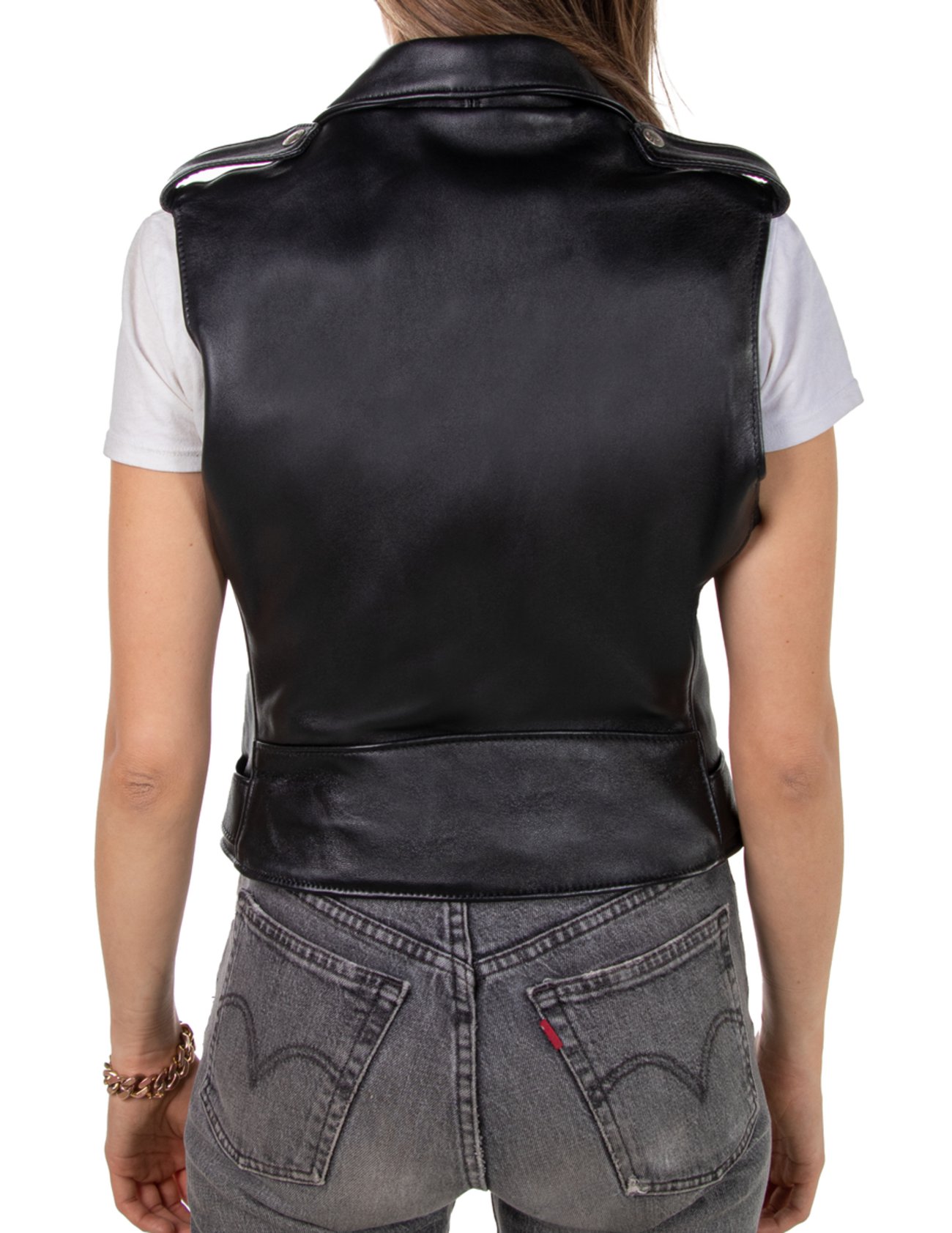 Midnight Rebel Women's Black Leather Biker Waistcoat