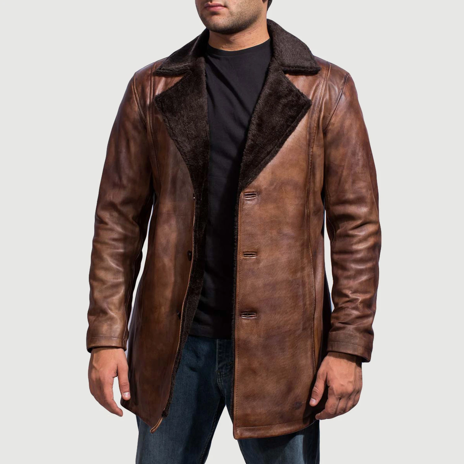 Timber Luxe Men's Brown Leather Fur Coat