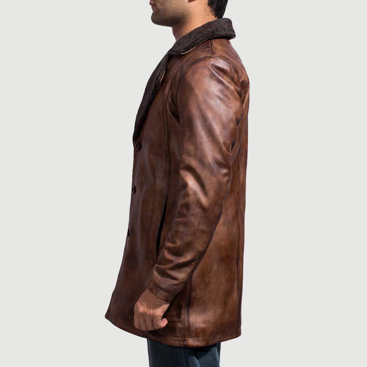 Timber Luxe Men's Brown Leather Fur Coat