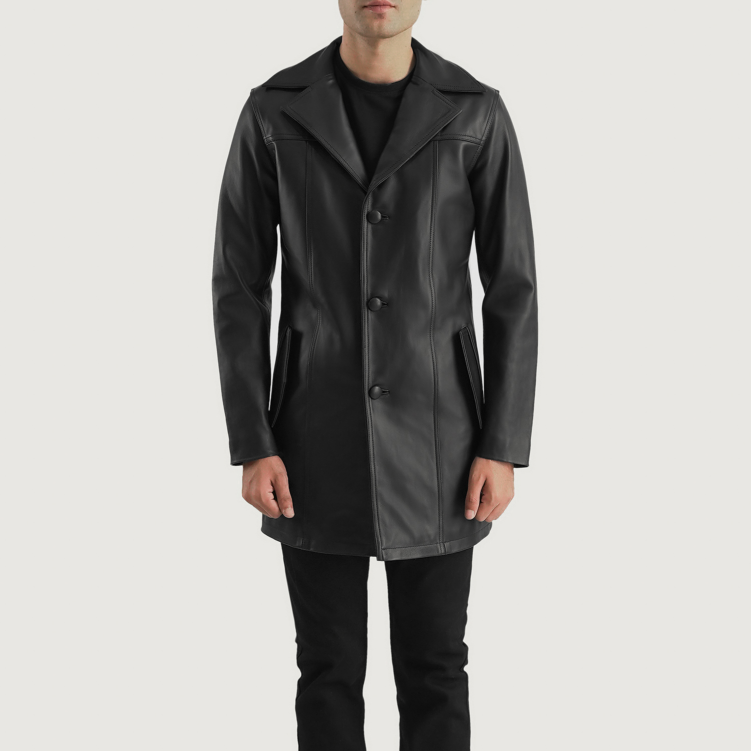 Obsidian Crest Men's Black Leather Coat