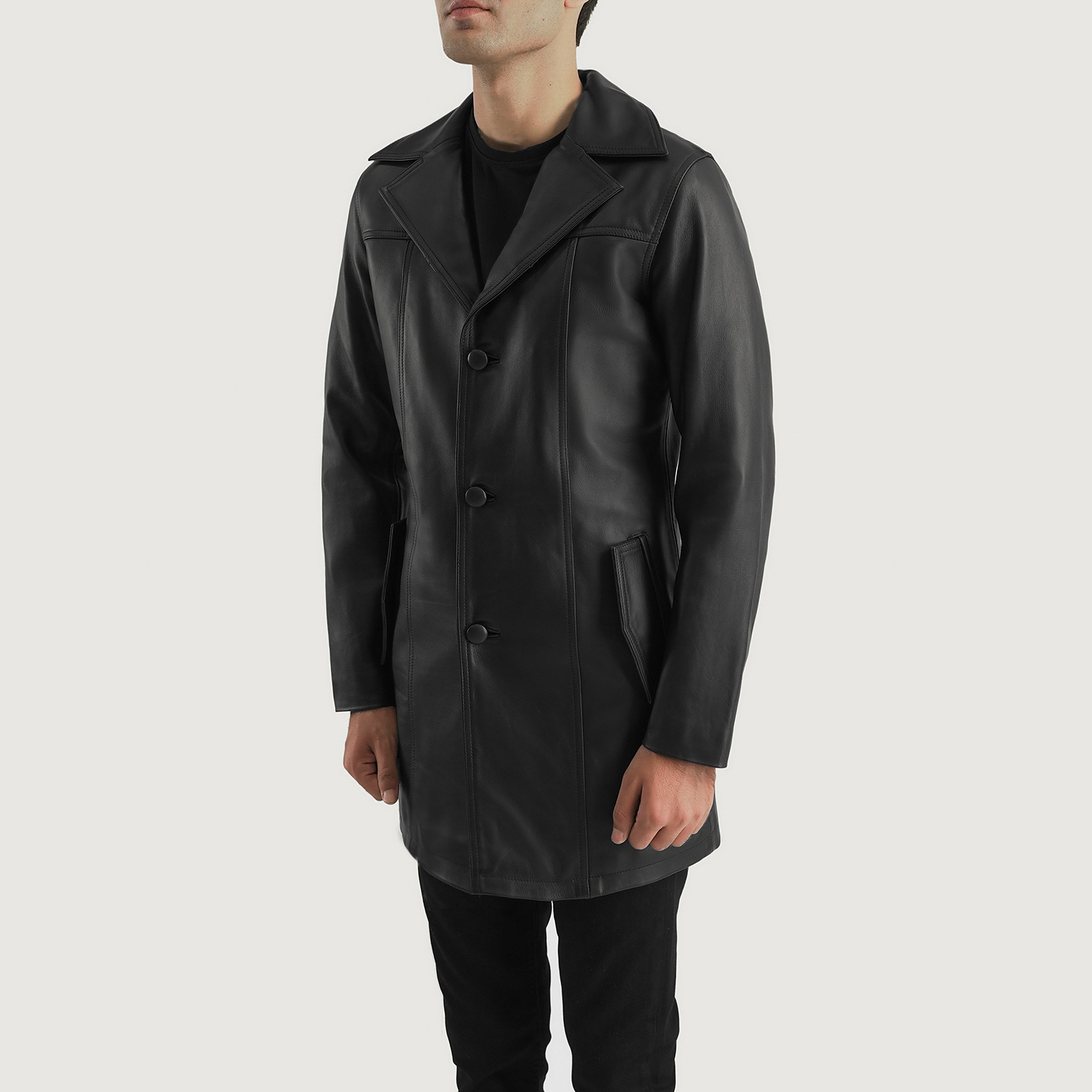 Obsidian Crest Men's Black Leather Coat