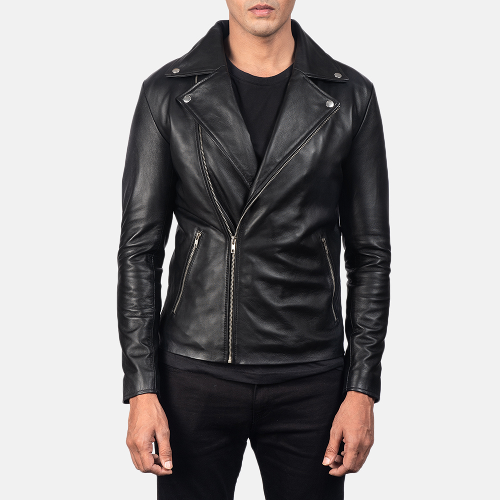 Shadow Stride Men's Black Sleek Leather Biker Jacket