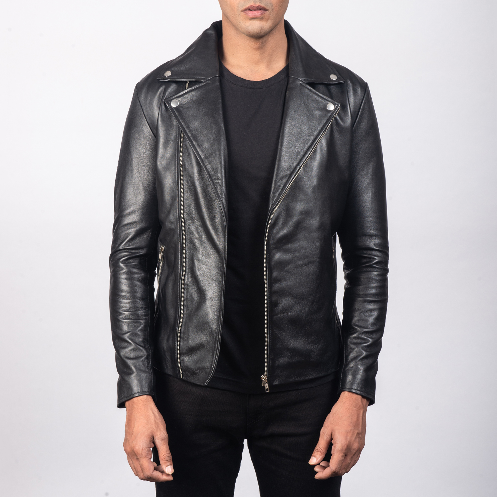 Shadow Stride Men's Black Sleek Leather Biker Jacket