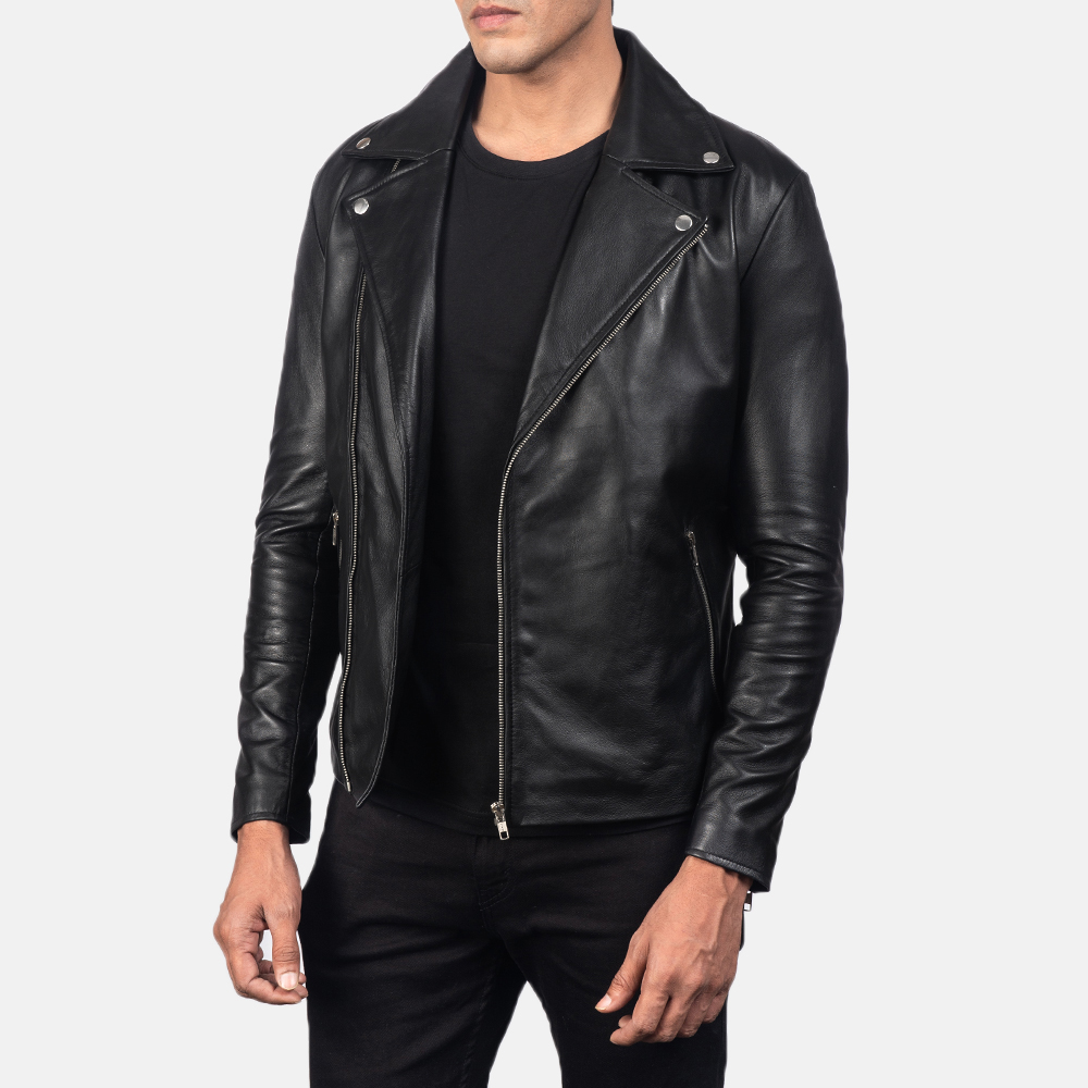 Shadow Stride Men's Black Sleek Leather Biker Jacket