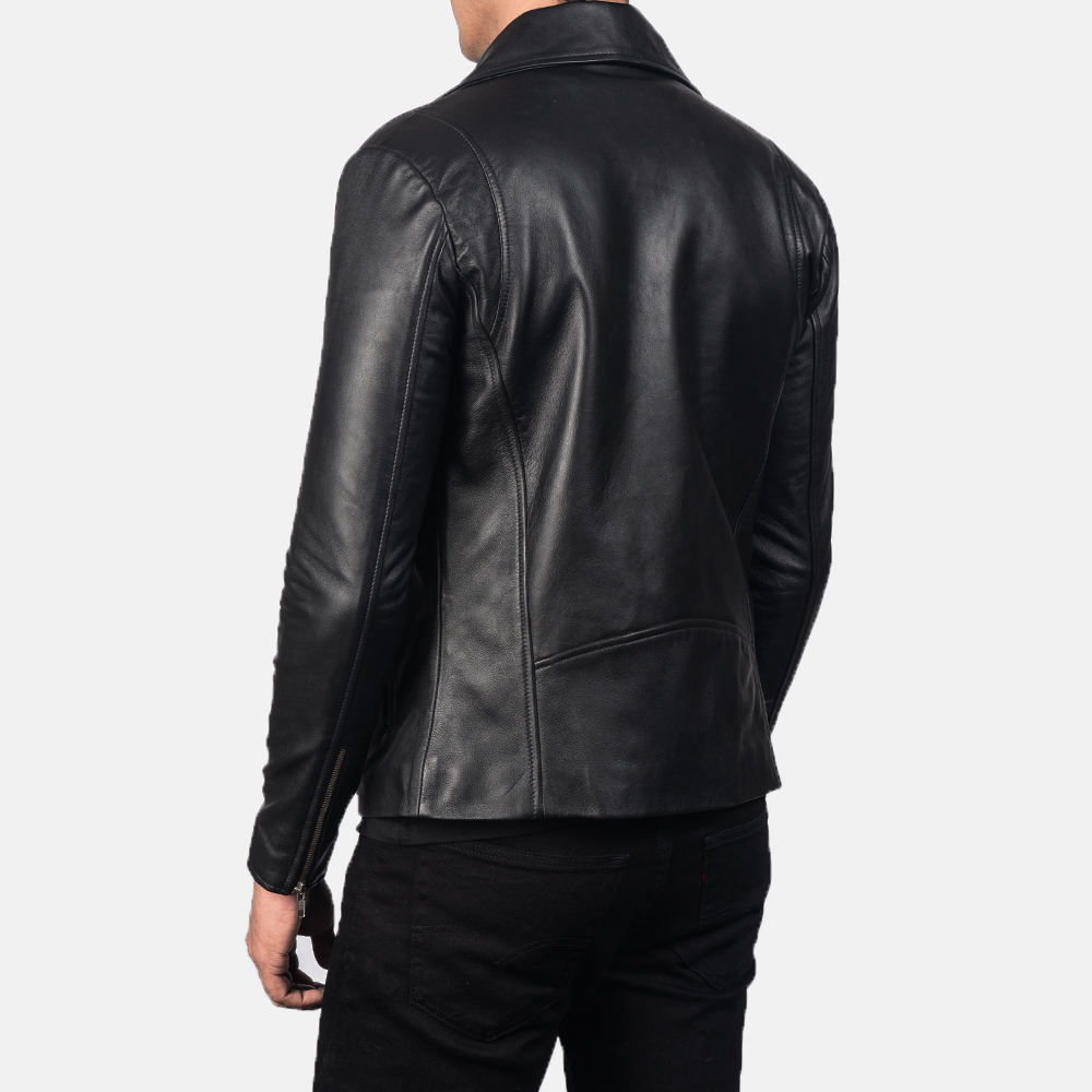 Shadow Stride Men's Black Sleek Leather Biker Jacket