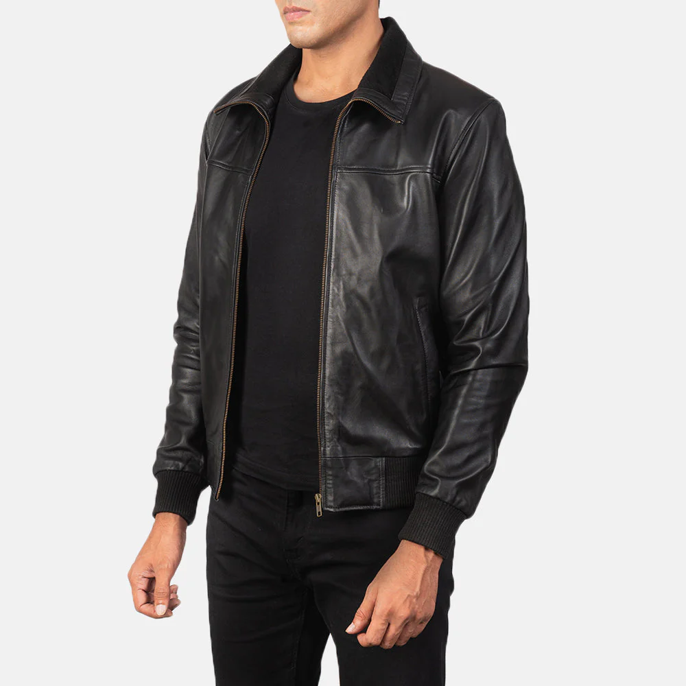Air Rolf Ultimate Black Men Leather Bomber Jacket